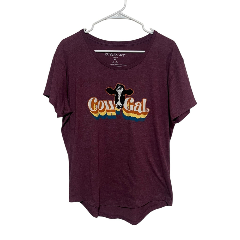 Ariat Cow Gal Graphic Tee Women’s XL Heathered Purple Western Cowgirl T-Shirt